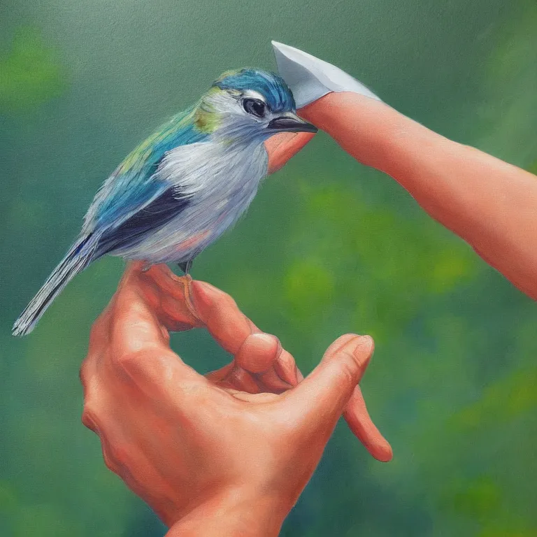 Image similar to a beautiful painting of a bird in hand is worth two in the bush, highly detailed, 8 k resolution