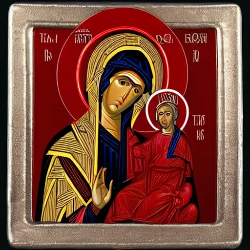 Image similar to red and silver icon of the Theotokos