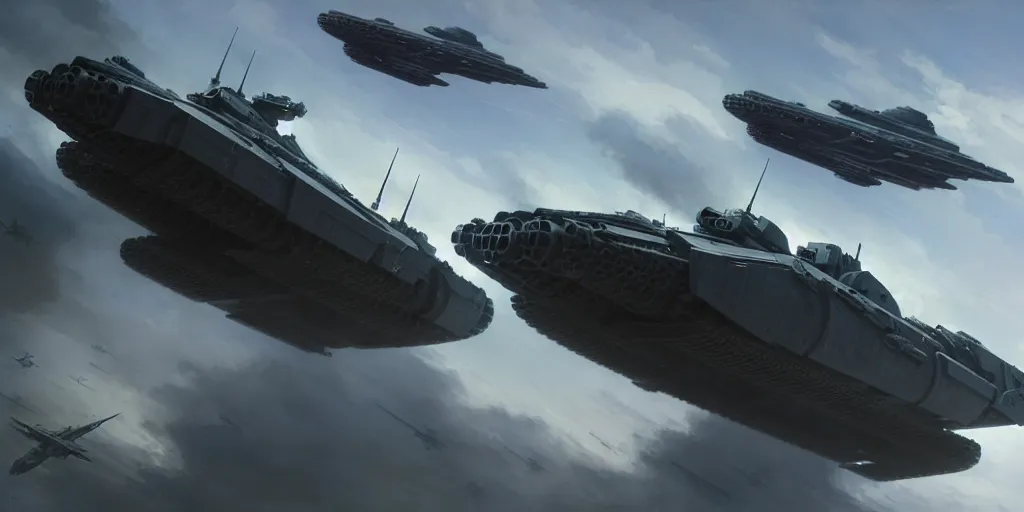 Prompt: hyper realistic sci - fi matte concept art painting of a low flying spaceship over a battlefield filled with tanks, mecha and transports, beautiful details, strong composition painted by kim jung guweta studio rutkowski, james gurney and greg rutkowski, and lucasfilm, smooth, intricate, detailed, sharp focus, cinematic