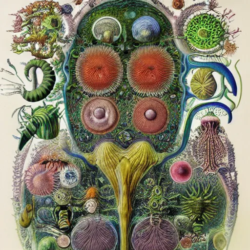 Prompt: lifecycle diagram of an alien organism, watercolor by ernst haeckel and henri rousseau