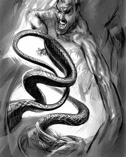 Image similar to a man fighting a giant snake, sketch by glen keane, black and white illustration by glen keane, concept art, artstation, disney 1 9 9 0