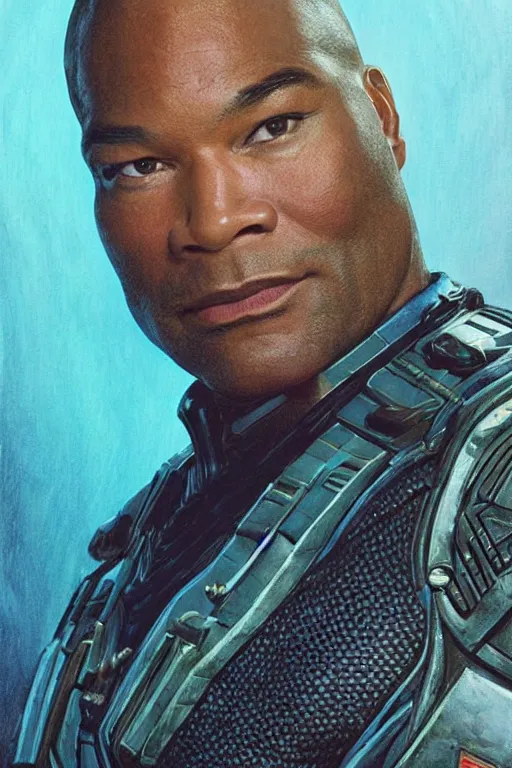 Image similar to movie still of Christopher Judge playing Teal\'c in an episode of Stargate SG-1, a ruggedly handsome hero, intricate, elegant, highly detailed, centered, digital painting, artstation, concept art, smooth, sharp focus, illustration, art by artgerm and donato giancola and Joseph Christian Leyendecker, Ross Tran, WLOP