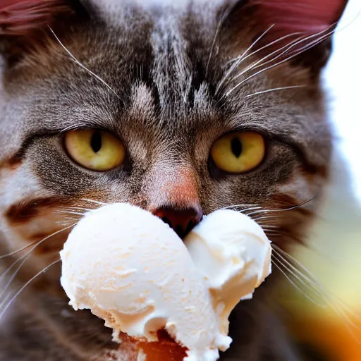 Image similar to cat licking ice cream, close-up, high quality 33mm photo
