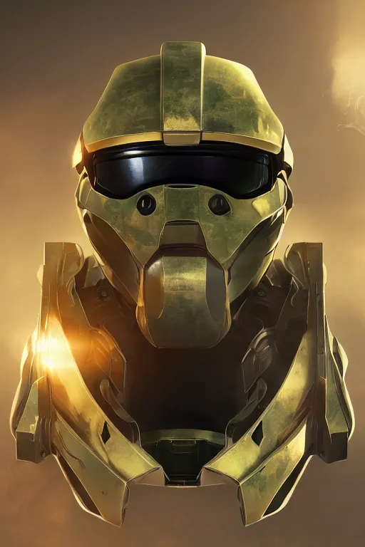 Image similar to robot ninja mask helmet halo master chief radiating a glowing aura global illumination ray tracing hdr fanart arstation by ian pesty and katarzyna da „ bek - chmiel