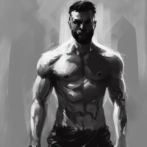 Image similar to gigachad black and white trending on artstation, painted by greg rutkowski