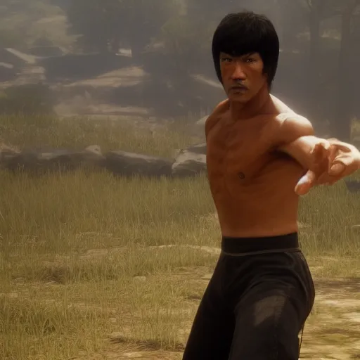 Image similar to Film still of Bruce Lee, from Red Dead Redemption 2 (2018 video game)