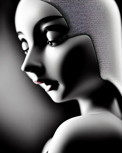 Image similar to black and white dreamy young beautiful female artificial intelligence, metropolis, cinematic, rim light, bokeh, photo - realistic, elegant, high detail, 8 k, masterpiece, photo taken in 1 9 3 0