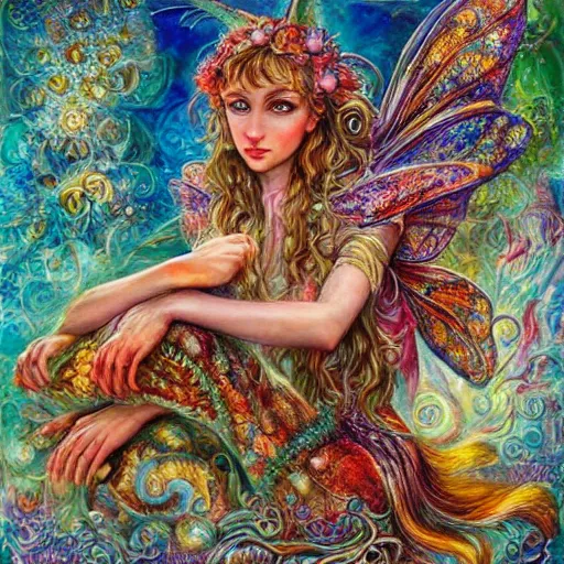 Image similar to portrait of a crab fairy, art by josephine wall, intricately detailed, highly detailed, fantasy, whimsical, trending on artstation