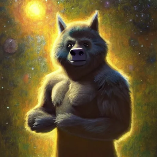 Image similar to a portrait of a male manbearpig in starfleet uniform at night in a dark forest. zootopia fursona furaffinity furry art detailed face painting by gaston bussiere craig mullins jc leyendecker gustav klimt artgerm greg rutkowski furry