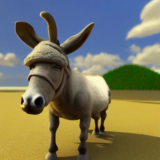 Prompt: 3D render of a donkey wearing cool sunglasses, artstation