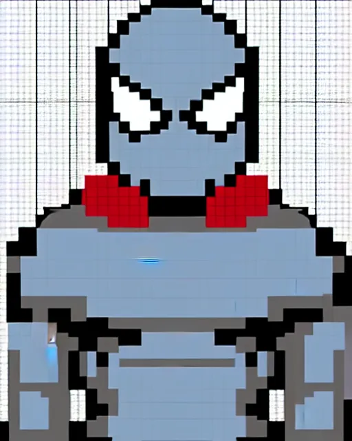 Prompt: a pixel single sprite of armored spiderman ultraman grey fox from metal gear cyborg gay japanese - american hybrid as overwatch character, pixel art, isometric, 3 2 x 3 2, 2 d game art, 1 6 bit, dynamic pose, # pixelart