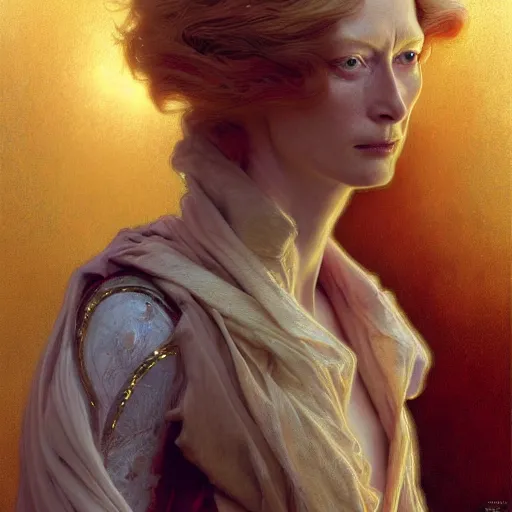 Image similar to young adult tilda swinton as lucifer morningstar, long blond hair, natural lighting, path traced, highly detailed, high quality, digital painting, by gaston bussiere, craig mullins, alphonse mucha j. c. leyendecker