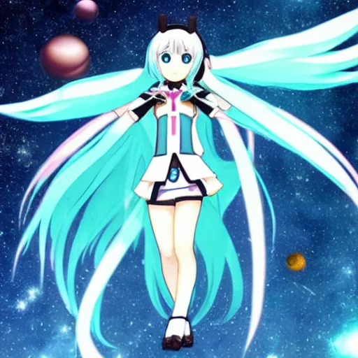 Image similar to Hatsune Miku the intergalactic space goddess of death