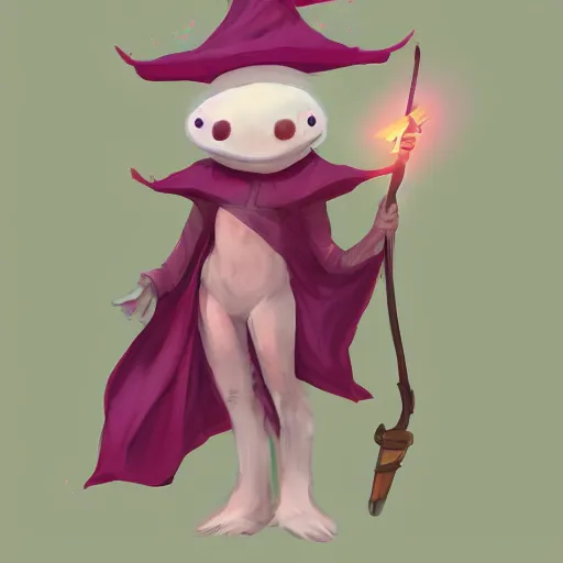 Image similar to a cute axolotl dressed as a wizard, digital art, trending on artstation