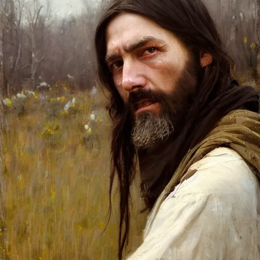 Prompt: Richard Schmid and Jeremy Lipking portrait painting classic Jesus christ