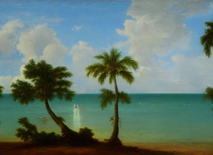 Image similar to florida keys in the style of hudson river school of art, oil on canvas