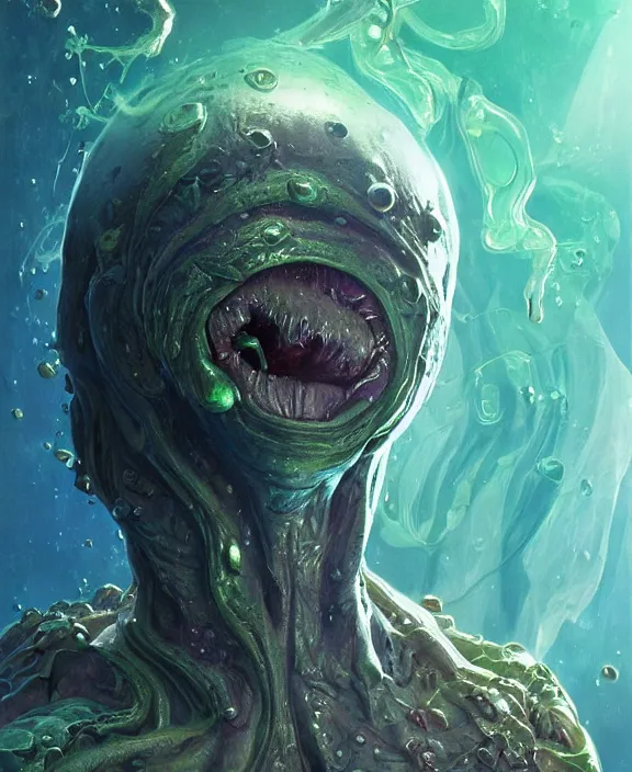 Image similar to portrait of a shining slime dripping abstract insect alien monster, slime, muscles, rippling slime, milky way environment, ultra realistic, concept art, intricate details, eerie, highly detailed, photorealistic, octane render, 8 k, unreal engine. art by artgerm and greg rutkowski and alphonse mucha