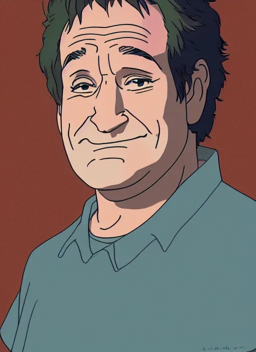 Image similar to a portrait of Robin Williams, by Studio Ghibli, face enhance