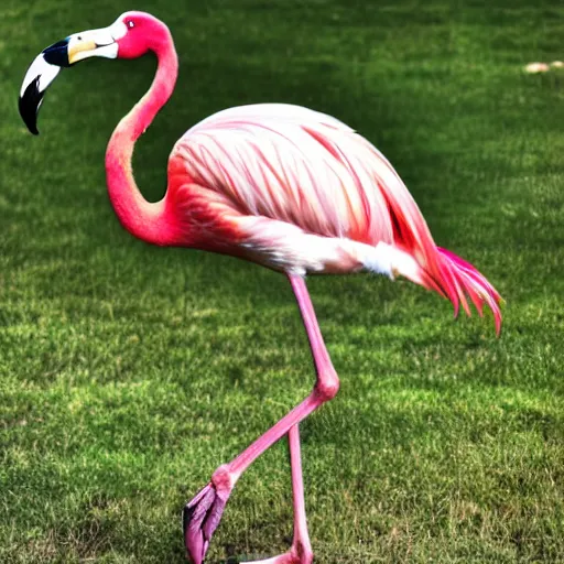 Prompt: A flamingo with big muscular arms eating an apple, photography, realistic