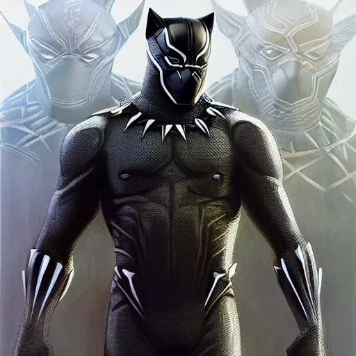Prompt: a finely detailed portrait of Black Panther, clothed in futuristic battle armor, olive skin, long dark hair, beautiful bone structure, symmetrical facial features, intricate, elegant, digital painting, trending on Artstation, concept art, smooth, sharp focus, illustration, from Metal Gear by Ruan Jia and Mandy Jurgens and Artgerm and and william-adolphe bouguerea, award winning