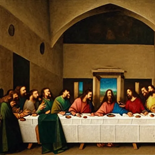 Image similar to cate blanchett as Jesus in the last supper by Leonardo davinci