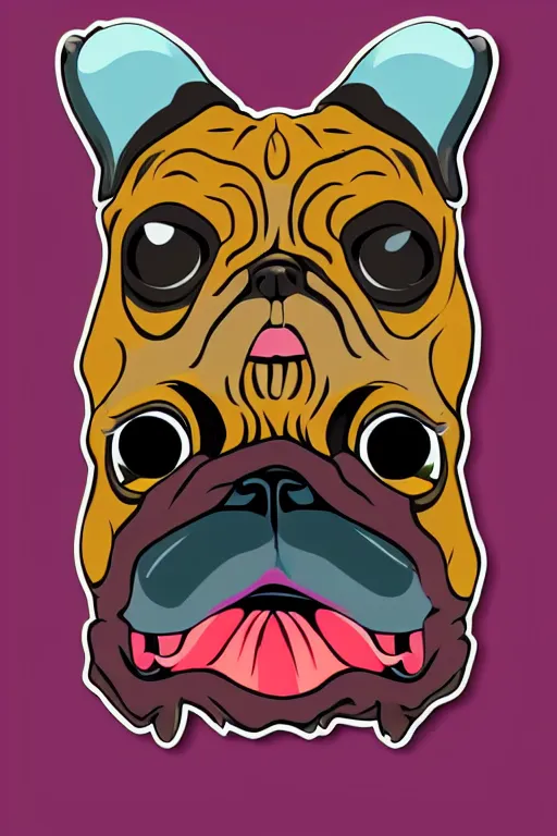 Image similar to demon pug eating flesh. art by samantha mash, sticker, colorful, illustration, highly detailed, simple, smooth and clean vector curves, no jagged lines, vector art, smooth