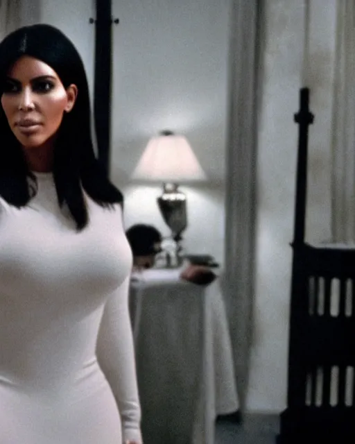 Prompt: film still of kim kardashian in the exorcist,