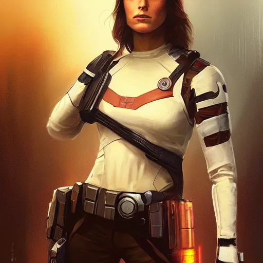 Image similar to portrait of a young woman by greg rutkowski, jaina solo, wearing the tactical gear of the galactic alliance, star wars expanded universe, she is about 1 6 years old, highly detailed portrait, digital painting, artstation, concept art, smooth, sharp foccus ilustration, artstation hq