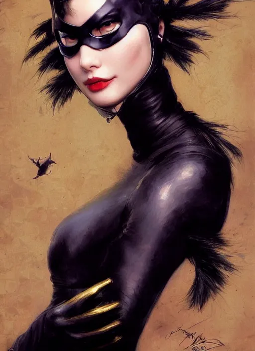 Prompt: A beautiful portrait of a Sui He as Catwoman from Batmap, digital art by Eugene de Blaas and Ross Tran, vibrant color scheme, highly detailed, in the style of romanticism, cinematic, artstation, Greg rutkowski