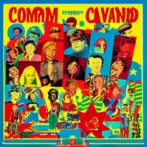 Prompt: a communist revolution in Candy Land, 1960s illustration, high quality, collage in the style of Klaus Voormann and Andy Warhol, album cover