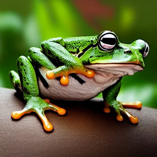 Image similar to frog-cat hybrid, haurless, smooth skin, cuddly, adorable, award-winning photography