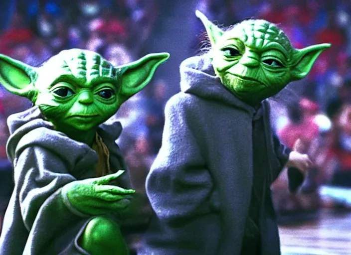 Image similar to ESPN still of Yoda playing in the nba playoffs live on espn, 4k