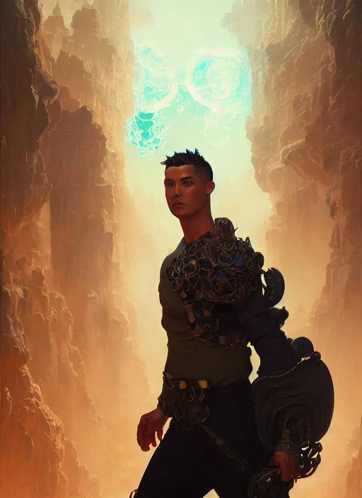 Image similar to highly detailed portrait of ronaldo phenomenal, stephen bliss, unreal engine, fantasy art by greg rutkowski, loish, rhads, ferdinand knab and lois van baarle, ilya kuvshinov, rossdraws, tom bagshaw, alphonse mucha, global illumination, detailed and intricate environment