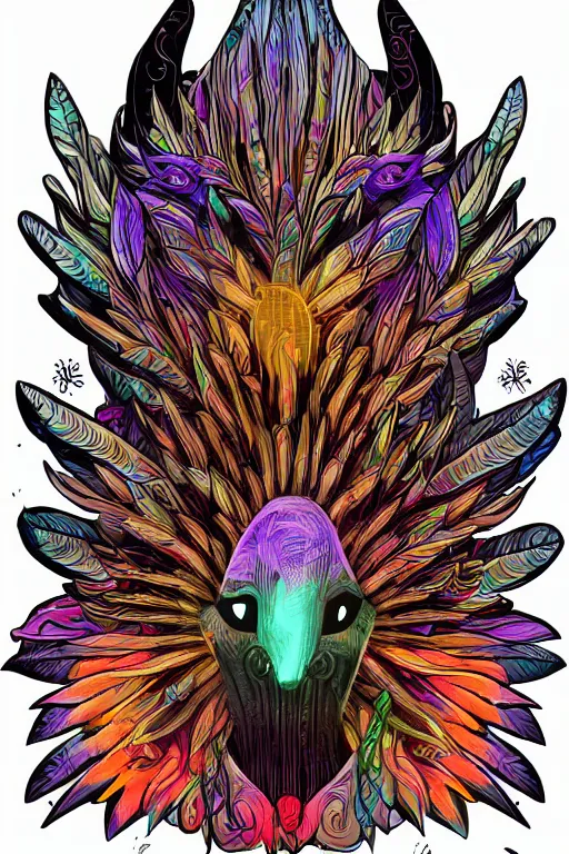 Image similar to animal mask totem roots flower tribal feather gemstone plant wood rock shaman vodoo video game vector cutout illustration vivid multicolor borderlands comics by josan gonzales and dan mumford radiating a glowing aura