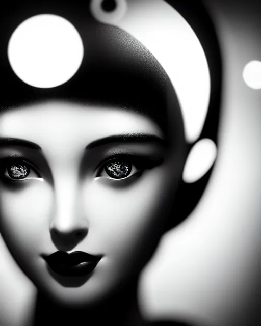 Image similar to black and white dreamy young beautiful female artificial intelligence, metropolis, cinematic, rim light, bokeh, photo - realistic, elegant, high detail, 8 k, masterpiece, photo taken in 1 9 3 0