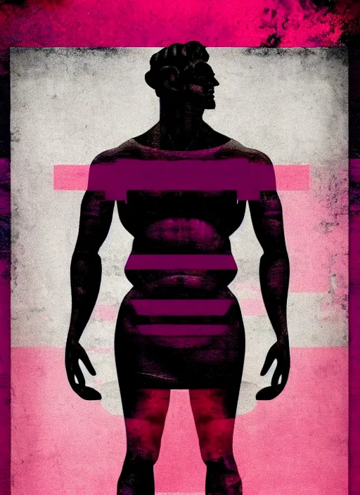 Image similar to black background, statue of hercules, ( ( ( skeleton ) ) ), grey, thin lines, dark, red and purple grid and lines, glitch art, neo vaporwave, gritty, movie poster, layout design, trending on artstation