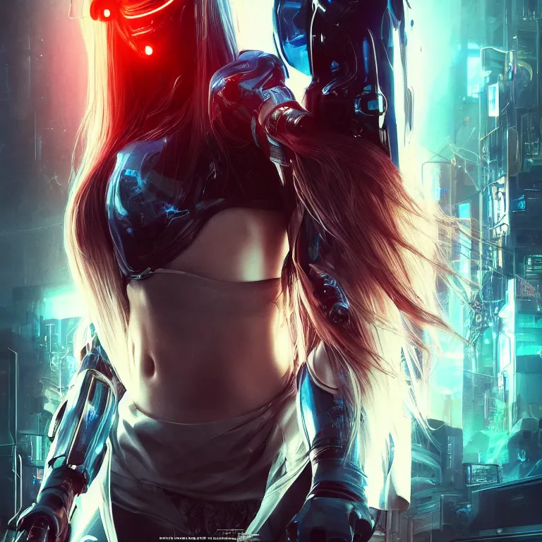 Prompt: beautiful cinematic poster, female cyberpunk, ronin ballistic mask, brilliant blue flowing hair, beautiful glowing eyes, wideshot ultrawide angle epic scale, hybrid from the elden ring and art direction by darius zawadzki, wayne reynolds artstation ; cinematic quality character render ; low angle ; ultra high quality model, quality cinema model