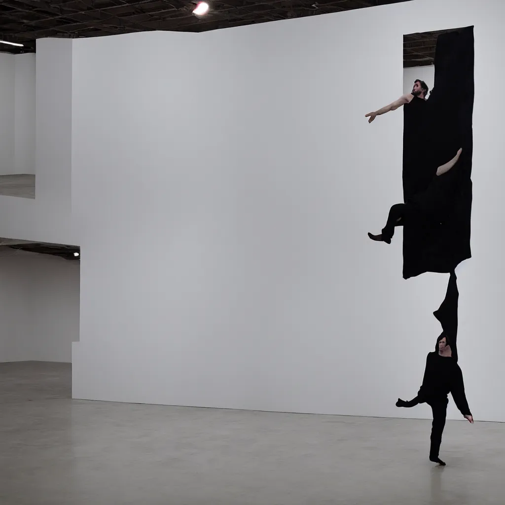 Prompt: a white space and a Christian Bale subject contemporary art performance