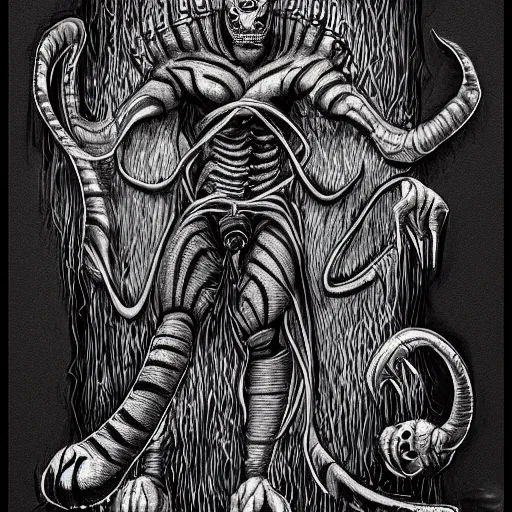 Image similar to Tiger man inspired by HR Giger, Character reference Sheet