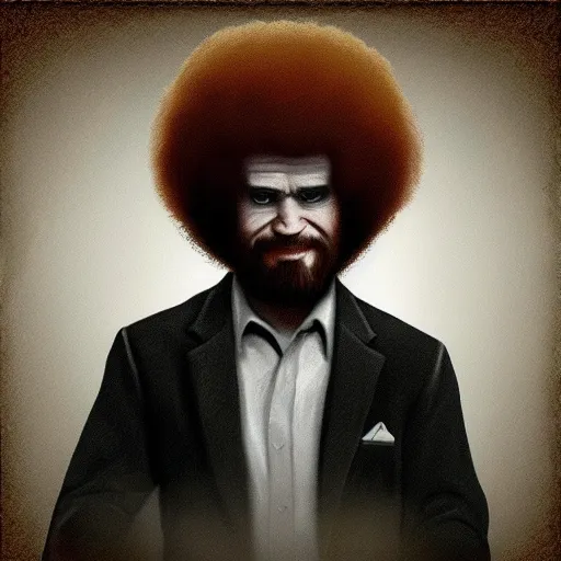 Image similar to satanic bob ross, portrait