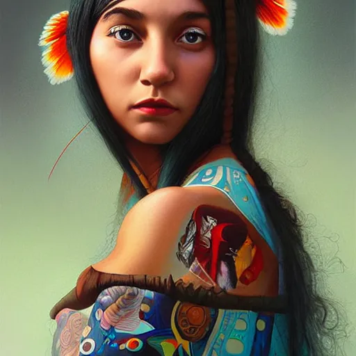 Image similar to London city portrait, native American girl, Pixar style, by Tristan Eaton Stanley Artgerm and Tom Bagshaw.