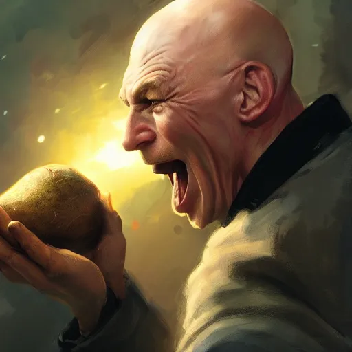 Prompt: captain picard screaming holding holding a potato, wadim kashin, illustration by wadim kashin, 4 k, artstation, concept art