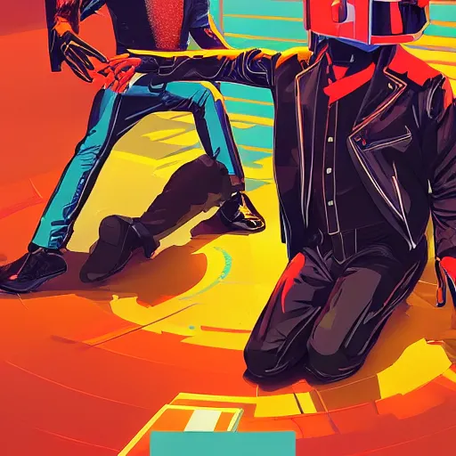 Image similar to daft punk dj concert, art gta 5 cover, official fanart behance hd artstation by jesper ejsing, by rhads, makoto shinkai and lois van baarle, ilya kuvshinov, ossdraws, and by feng zhu and loish and laurie greasley, victo ngai, andreas rocha, john harris