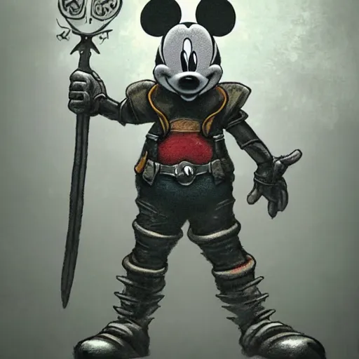 Prompt: Mickey mouse as a dark souls boss by David Park