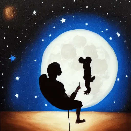 Image similar to Man eating the moon. Award winning painting. Artistic. 4K