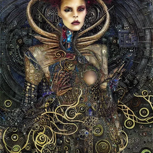 Prompt: cybernetic dragon dreaming in circuitry, intricate detail, klimt, royo, whealan,