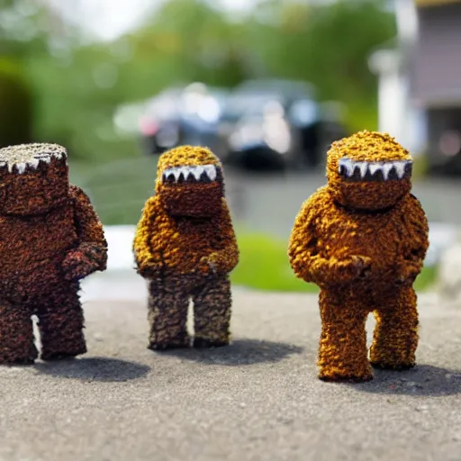 Prompt: stopmotion molemen outside their home n-4