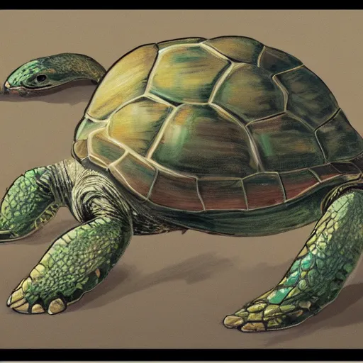 Image similar to portrait of an excited turtle with a long neck, hayao miyazaki, anime