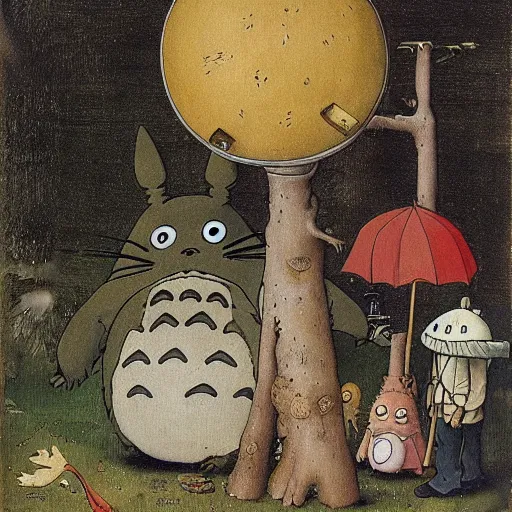 Prompt: my neighbor totoro by hieronymus bosch