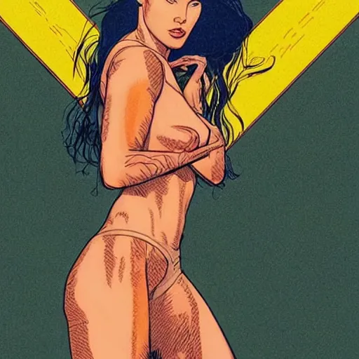 Image similar to “ megan fox retro minimalist portrait by jean giraud, moebius starwatcher comic, 8 k ”